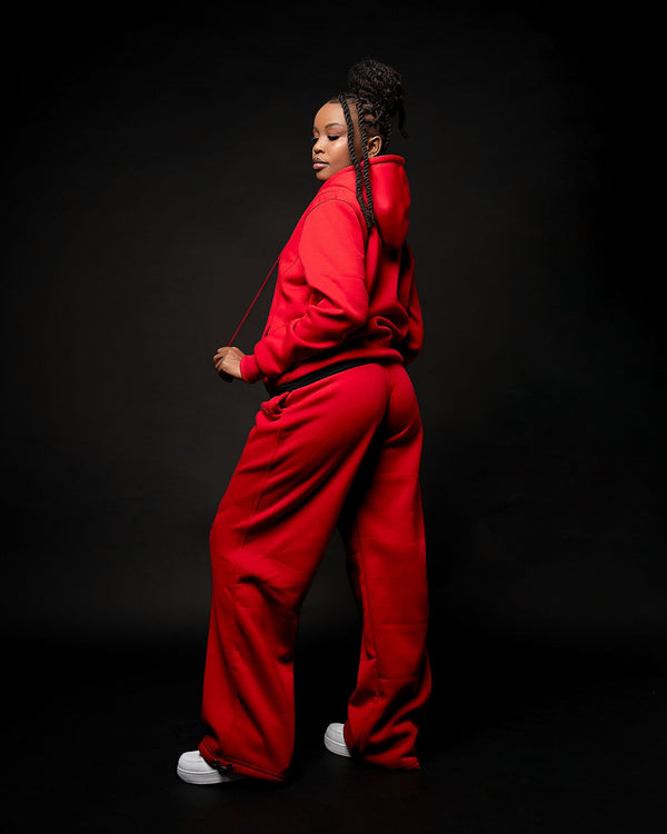 Unisex Tone-on-Tone Wide Legged Sweatpant - Red