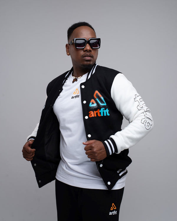 Rich Badness Varsity Jacket- Black/White