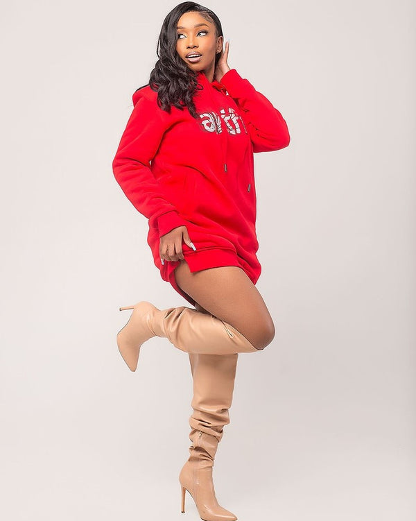 Chic Dress Hoodie- Red