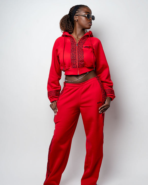 Afro Fahari Three Piece Tracksuit - Red