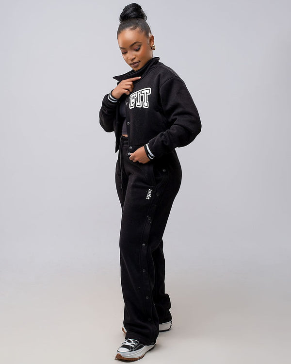 Cropped Art-Varsity Jacket(Collared) with Zaria Pants - Black