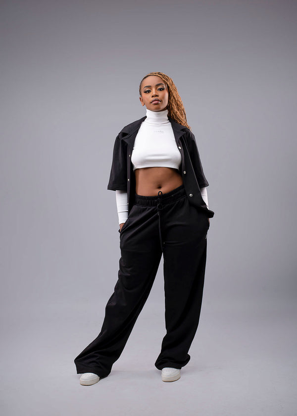 Co-ord 3 piece set Turtle Neck,t-shirt & pants - Black