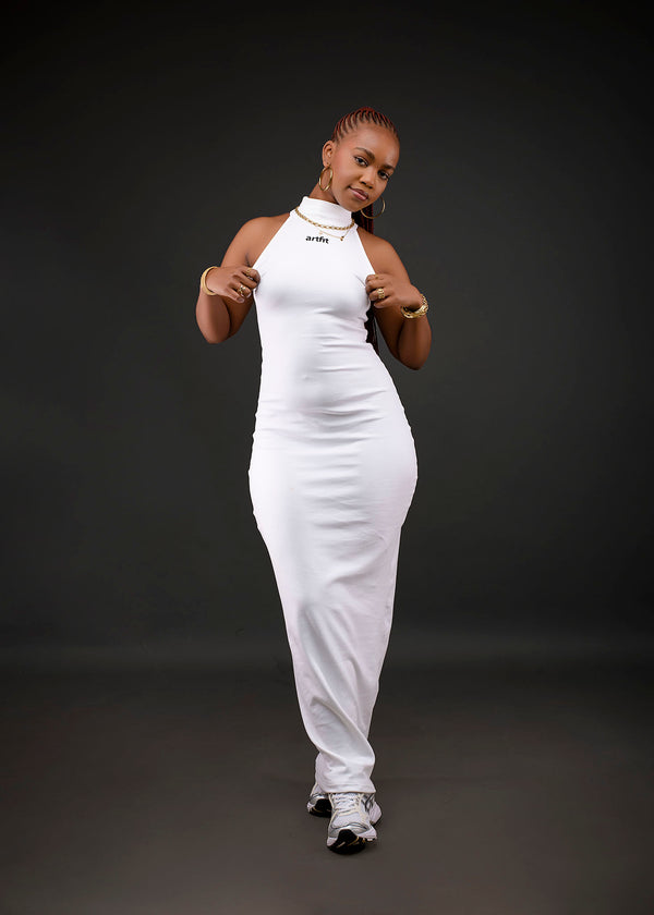 Mira Turtle-neck Maxi Dress - White