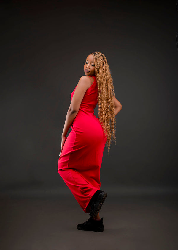 Mira Turtle-neck Maxi Dress - Red