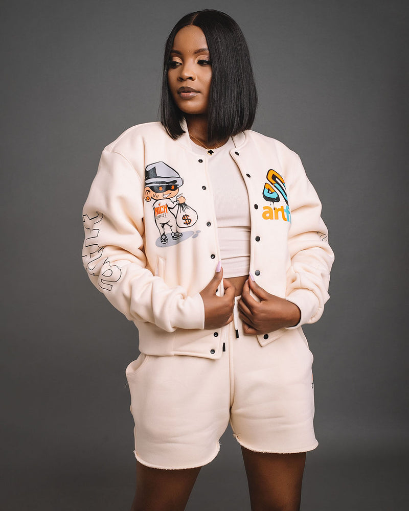 Rich Badness Varsity Jacket - Cream White