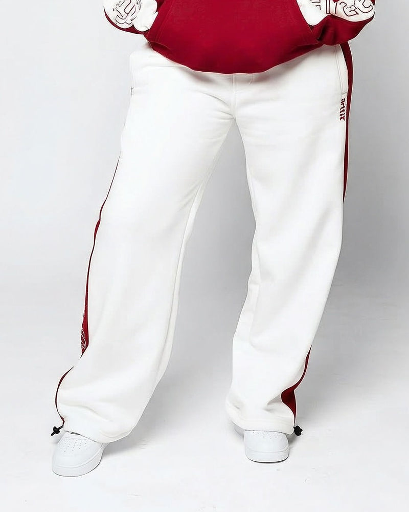 New Zaria Two Tone Sweatpants - Burgundy and White