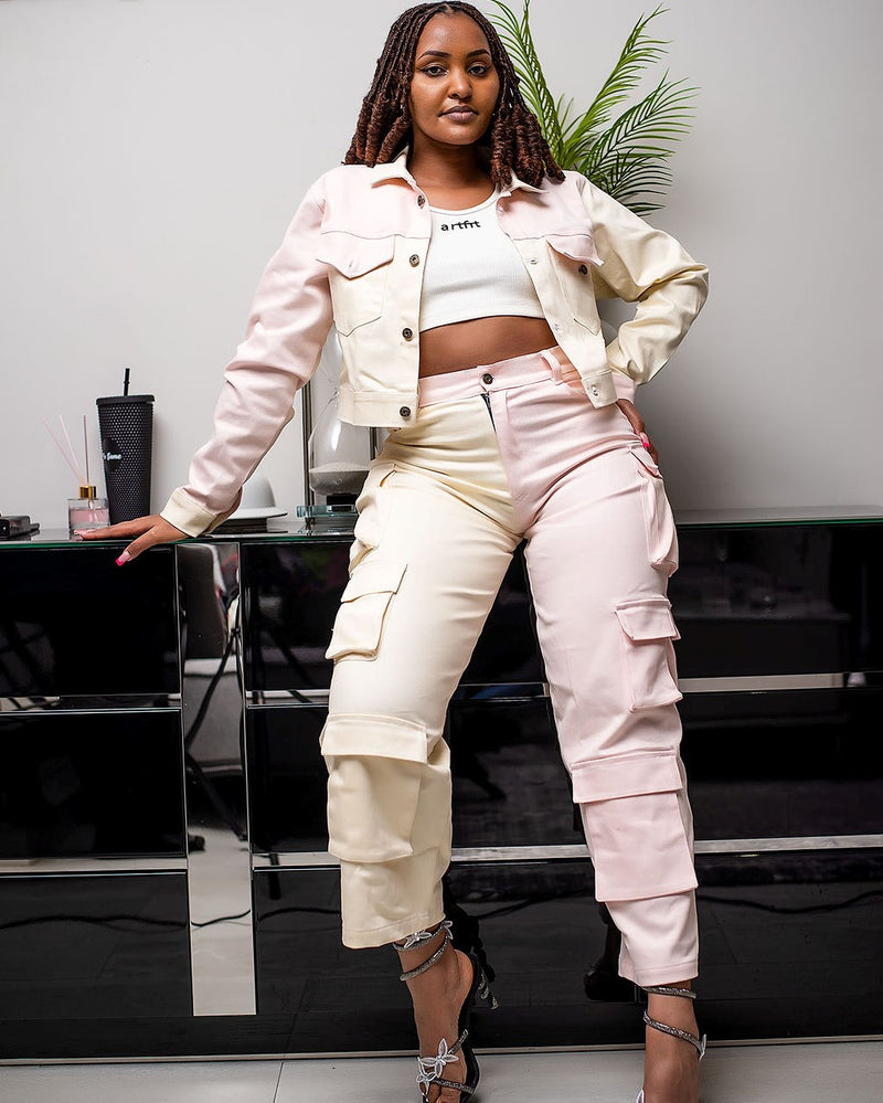 Modern Cargo Set - Cream White/Baby Pink