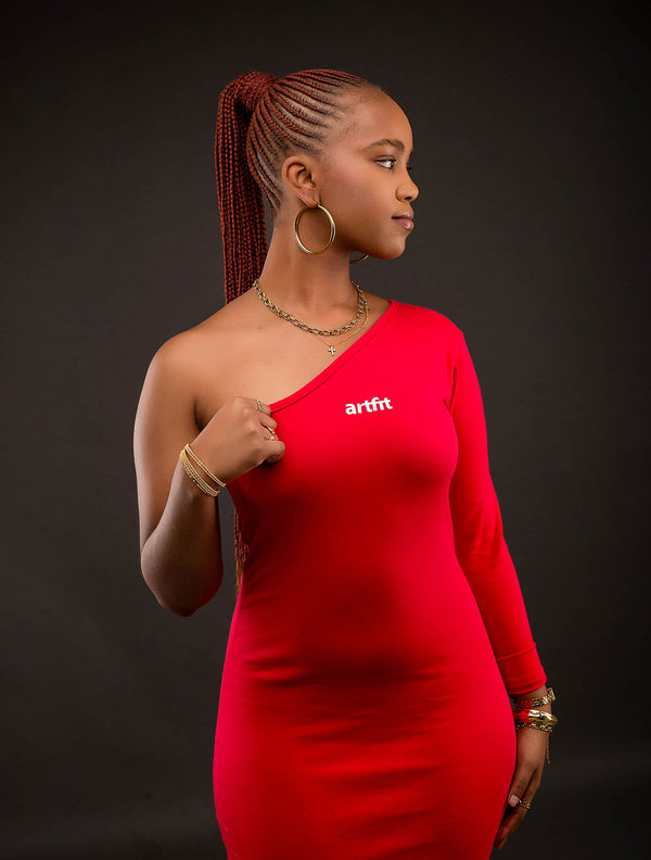 Mira One Arm Maxi Dress - Red