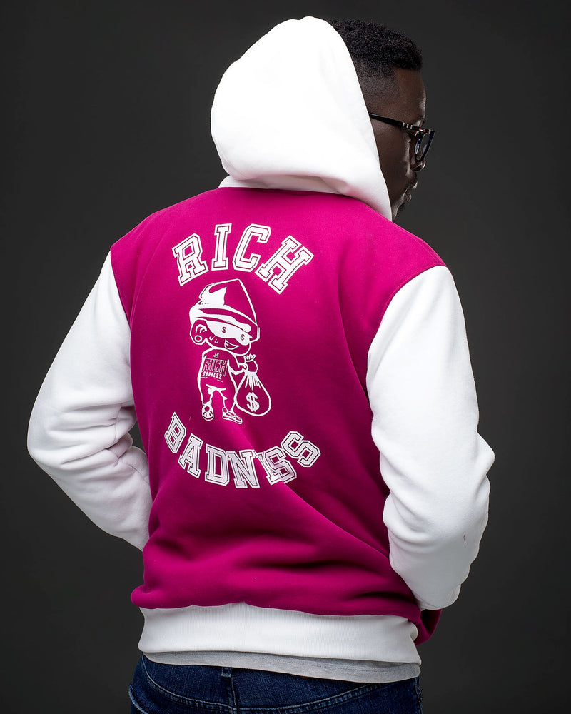 Rich Badness Varsity Jacket (Hooded - Fuchsia