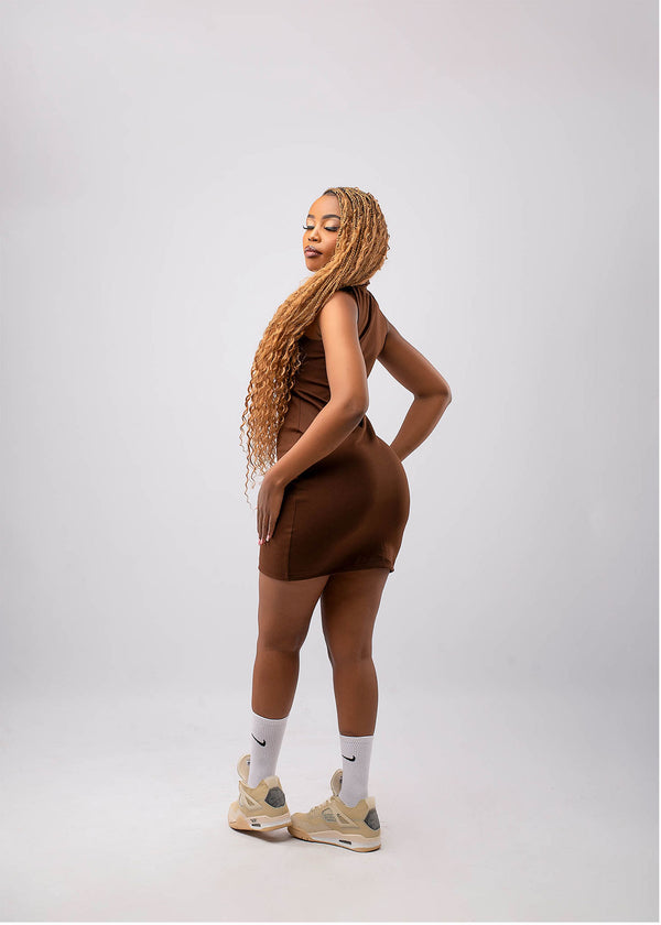 Mira Turtle Neck Mini Dress - Dark Brown