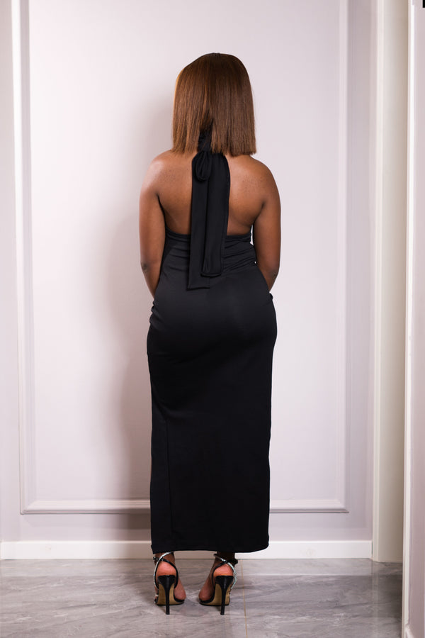 Turtle Neck Bare Back Maxi - Black